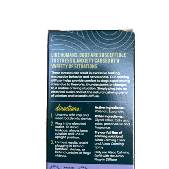 Alzoo Plant Based Natural Calming Diffuser Refill Dog 1.52 Oz Fireworks Anxiety - Picture 3 of 5